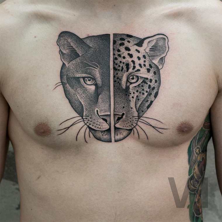 Beauty of symmetry – Symmetrical tattoos featuring side by side animal faces  – 